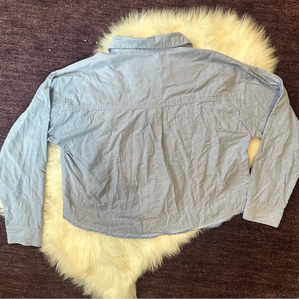 Wild Fable Sky Blue Cropped Collared Shirt - Picture 5 of 7
